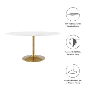 Modway Furniture Lippa 60" Oval Wood Dining Table - Modern Mid-Century Design, Gold Base, Seats 6, High-Gloss Finish EEI-3254-GLD-WHI