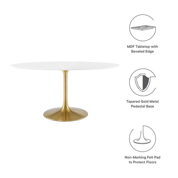 Modway Furniture Lippa 60" Oval Wood Dining Table - Modern Mid-Century Design, Gold Base, Seats 6, High-Gloss Finish EEI-3254-GLD-WHI