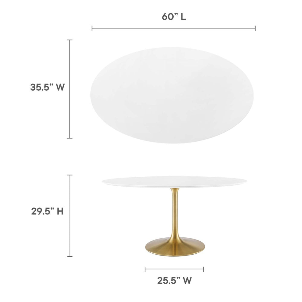 Modway Furniture Lippa 60" Oval Wood Dining Table - Modern Mid-Century Design, Gold Base, Seats 6, High-Gloss Finish EEI-3254-GLD-WHI
