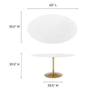 Modway Furniture Lippa 60" Oval Wood Dining Table - Modern Mid-Century Design, Gold Base, Seats 6, High-Gloss Finish EEI-3254-GLD-WHI