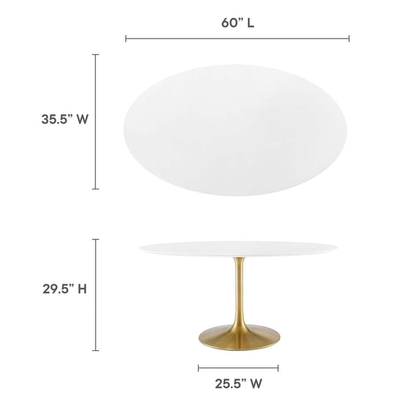 Modway Furniture Lippa 60" Oval Wood Dining Table - Modern Mid-Century Design, Gold Base, Seats 6, High-Gloss Finish EEI-3254-GLD-WHI