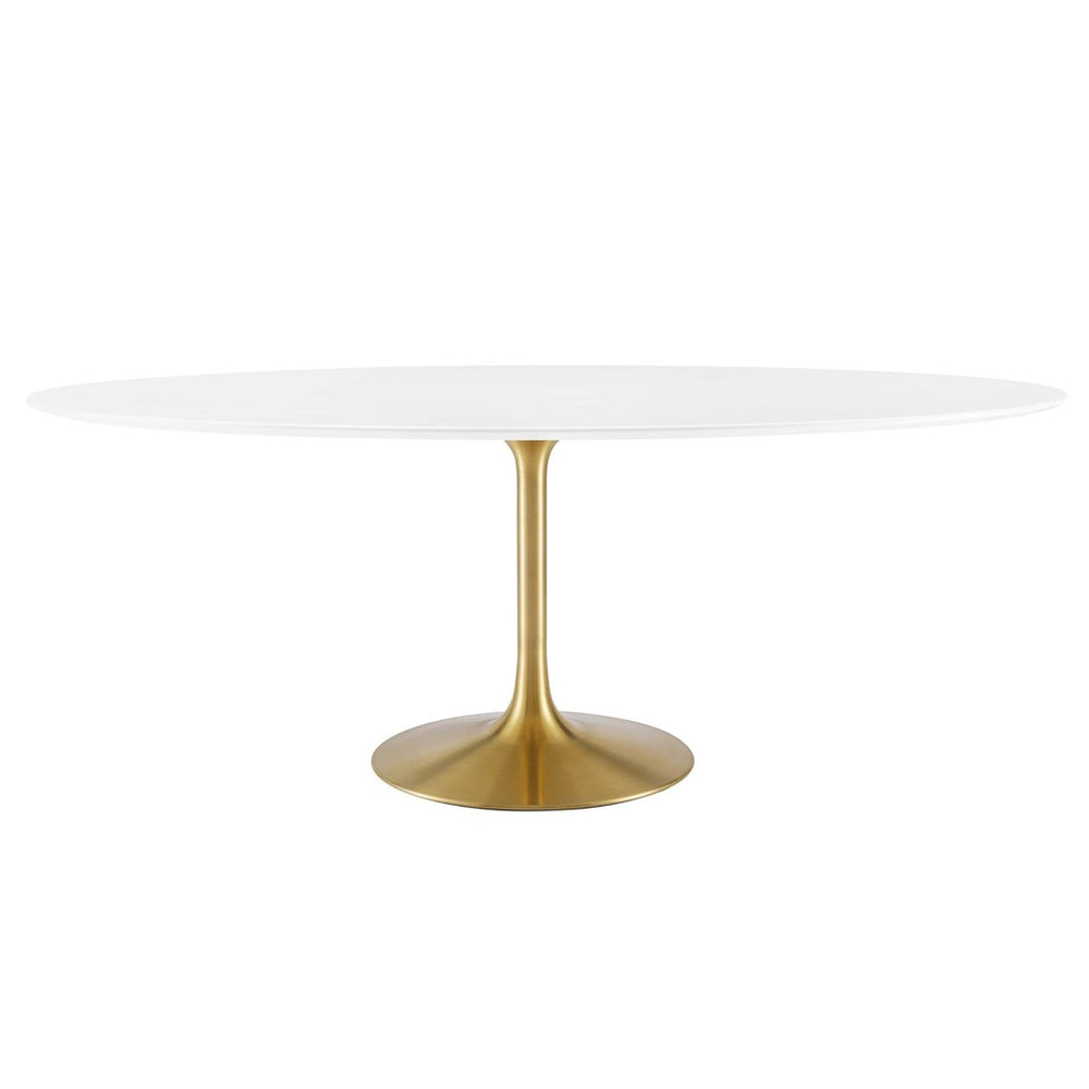 Modway Furniture Lippa 78" Oval Wood Dining Table - Mid-Century Elegance with Gold Base, Seats 8 for Gatherings EEI-3255-GLD-WHI