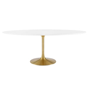 Modway Furniture Lippa 78" Oval Wood Dining Table - Mid-Century Elegance with Gold Base, Seats 8 for Gatherings EEI-3255-GLD-WHI