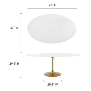 Modway Furniture Lippa 78" Oval Wood Dining Table - Mid-Century Elegance with Gold Base, Seats 8 for Gatherings EEI-3255-GLD-WHI