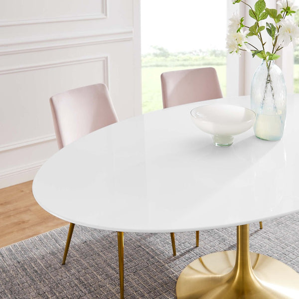 Modway Furniture Lippa 78" Oval Wood Dining Table - Mid-Century Elegance with Gold Base, Seats 8 for Gatherings EEI-3255-GLD-WHI