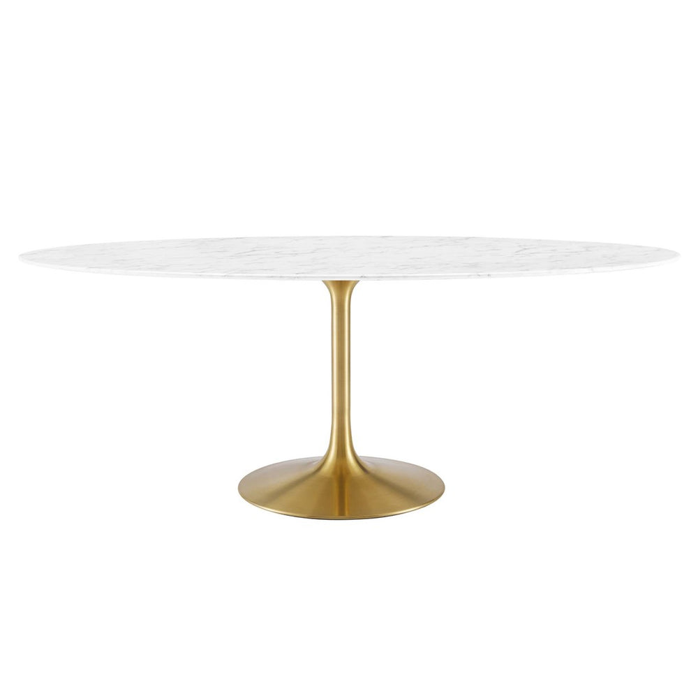 Modway Furniture Lippa 78" Oval Faux Marble Dining Table - Stylish Gold Base, Seats 8, Perfect for Modern Dining Rooms EEI-3257-GLD-WHI