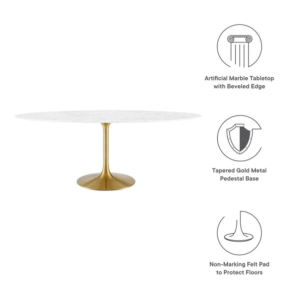 Modway Furniture Lippa 78" Oval Faux Marble Dining Table - Stylish Gold Base, Seats 8, Perfect for Modern Dining Rooms EEI-3257-GLD-WHI