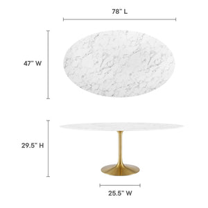 Modway Furniture Lippa 78" Oval Faux Marble Dining Table - Stylish Gold Base, Seats 8, Perfect for Modern Dining Rooms EEI-3257-GLD-WHI