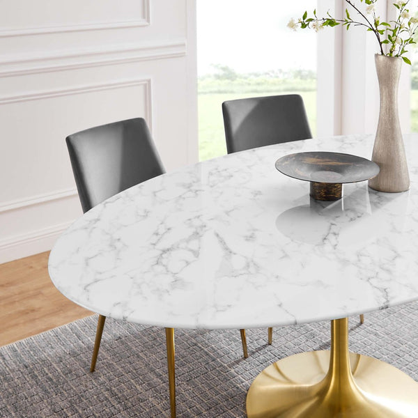 Modway Furniture Lippa 78" Oval Faux Marble Dining Table - Stylish Gold Base, Seats 8, Perfect for Modern Dining Rooms EEI-3257-GLD-WHI
