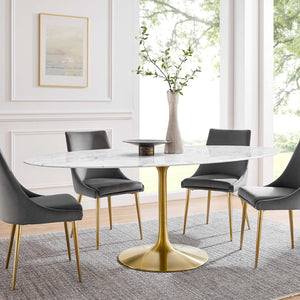 Modway Furniture Lippa 78" Oval Faux Marble Dining Table - Stylish Gold Base, Seats 8, Perfect for Modern Dining Rooms EEI-3257-GLD-WHI
