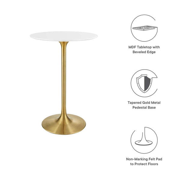 Modway Furniture Lippa 28" Round Wood Bar Table - Modern Mid-Century Design in Gold & White for Small Spaces EEI-3262-GLD-WHI