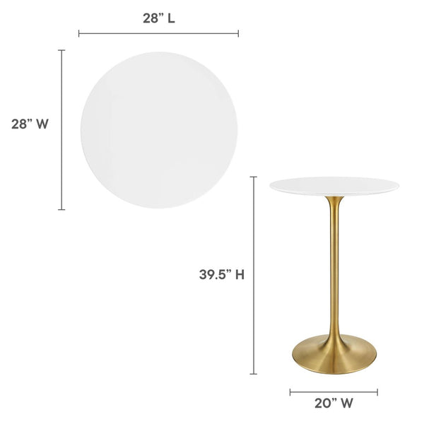 Modway Furniture Lippa 28" Round Wood Bar Table - Modern Mid-Century Design in Gold & White for Small Spaces EEI-3262-GLD-WHI