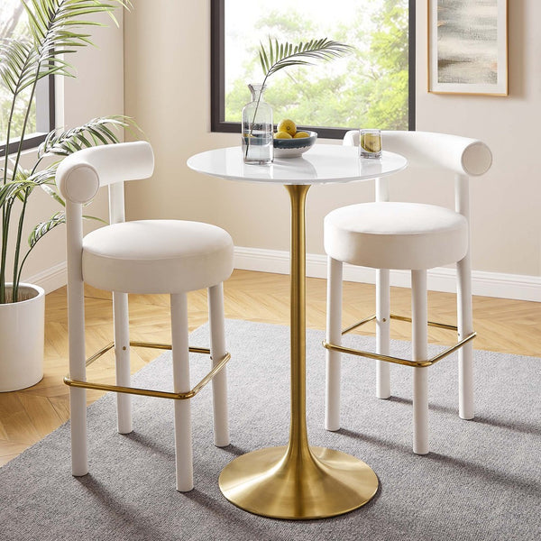 Modway Furniture Lippa 28" Round Wood Bar Table - Modern Mid-Century Design in Gold & White for Small Spaces EEI-3262-GLD-WHI