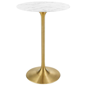 Modway Furniture Lippa 28" Round Faux Marble Bar Table - Elegant Gold Pedestal for Modern Dining & Entertaining Spaces EEI-3264-GLD-WHI