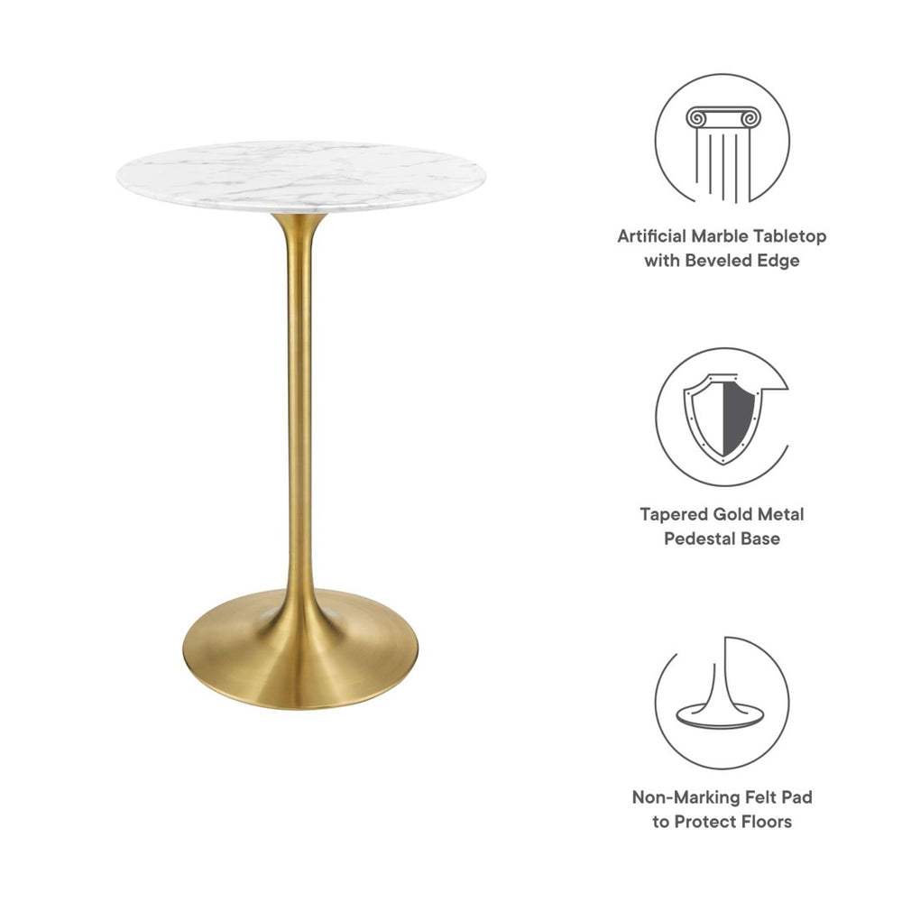 Modway Furniture Lippa 28" Round Faux Marble Bar Table - Elegant Gold Pedestal for Modern Dining & Entertaining Spaces EEI-3264-GLD-WHI