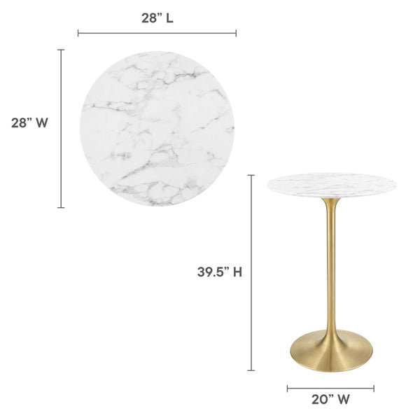 Modway Furniture Lippa 28" Round Faux Marble Bar Table - Elegant Gold Pedestal for Modern Dining & Entertaining Spaces EEI-3264-GLD-WHI