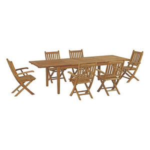 Modway Furniture Marina 7 Piece Outdoor Teak Dining Set - Weather-Resistant Comfort for Stylish Entertaining EEI-3280-NAT-SET