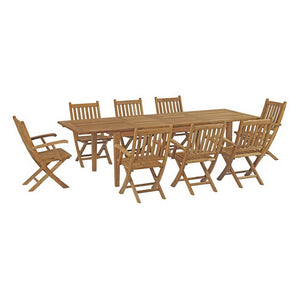 Modway Furniture Marina 9-Piece Teak Outdoor Dining Set with All-Weather Cushions for Stylish Entertaining & Comfort EEI-3281-NAT-SET