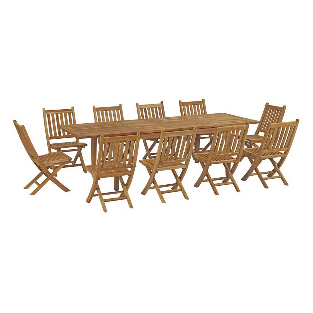 Modway Furniture Marina 11 Piece Teak Outdoor Dining Set with All-Weather Cushions for Stylish Gatherings & Comfort EEI-3284-NAT-SET
