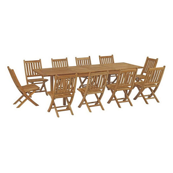 Modway Furniture Marina 11 Piece Teak Outdoor Dining Set with All-Weather Cushions for Stylish Gatherings & Comfort EEI-3284-NAT-SET