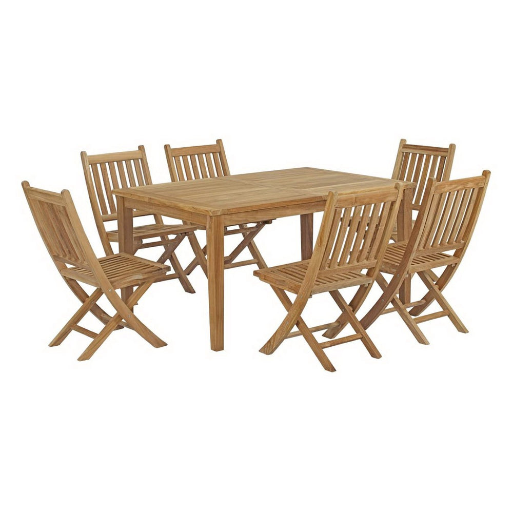 Modway Furniture Marina 7 Piece Teak Outdoor Dining Set - Stylish, Durable & Weather-Resistant for Ultimate Comfort EEI-3290-NAT-SET