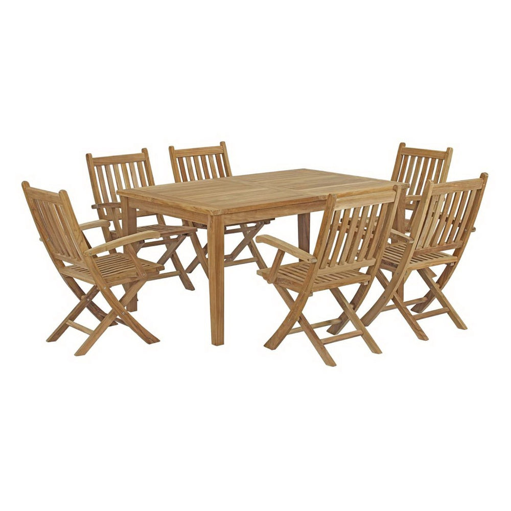 Modway Furniture Marina 7-Piece Outdoor Teak Dining Set with Plush Cushions - Stylish Comfort for Alfresco Gatherings EEI-3291-NAT-SET