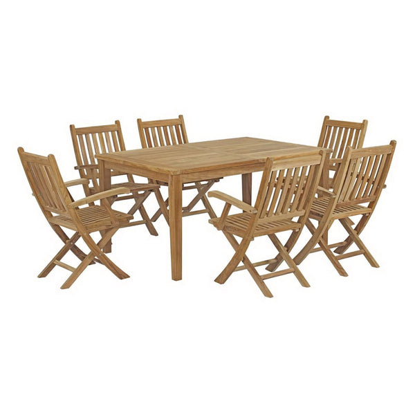Modway Furniture Marina 7-Piece Outdoor Teak Dining Set with Plush Cushions - Stylish Comfort for Alfresco Gatherings EEI-3291-NAT-SET