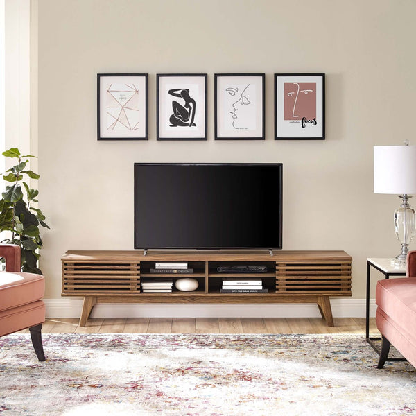 Modway Furniture Render 70" Entertainment Center TV Stand - Mid-Century Modern Design with Ample Storage Solutions Walnut Walnut EEI-3303-WAL-WAL