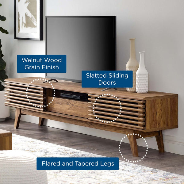 Modway Furniture Render 70" TV Stand - Mid-Century Modern Design with Ample Storage & Cable Management for Living Rooms Walnut EEI-3305-WAL-WAL