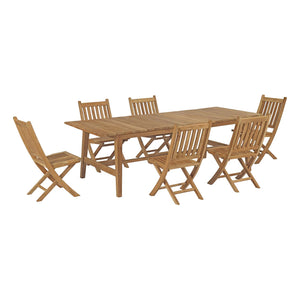 Modway Furniture Marina 7 Piece Outdoor Patio Teak Dining Set Natural 89.5 x 148.5 x 36.5