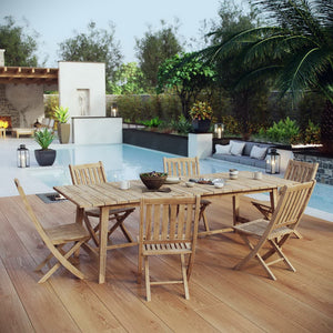Modway Furniture Marina 7-Piece Teak Outdoor Dining Set by Modway - Modern, Weather-Resistant, Comfortable & Stylish EEI-3309-NAT-SET