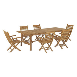 Modway Furniture Marina 7 Piece Teak Outdoor Dining Set with All-Weather Cushions - Modern & Durable for Alfresco Fun EEI-3310-NAT-SET