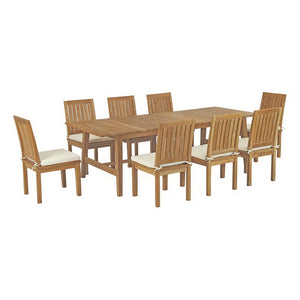 Modway Furniture Marina 9 Piece Outdoor Teak Dining Set - Weather-Resistant Comfort for Stylish Gatherings & Meals EEI-3311-NAT-WHI-SET