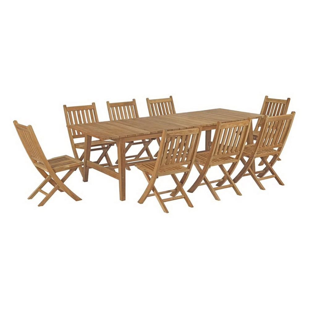Modway Furniture Marina 9-Piece Outdoor Teak Dining Set with Cushions - Weather-Resistant, Modern & Durable Design EEI-3313-NAT-SET