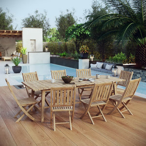 Modway Furniture Marina 9-Piece Outdoor Teak Dining Set with Cushions - Weather-Resistant, Modern & Durable Design EEI-3313-NAT-SET