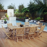 Modway Furniture Marina 9 Piece Outdoor Patio Teak Dining Set Natural 89.5 x 148.5 x 36.5