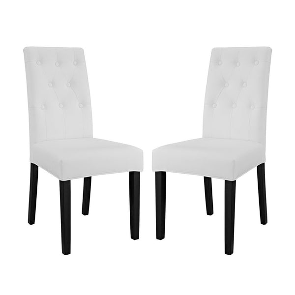 Modway Furniture Confer Vintage-Inspired Button-Tufted Faux Leather Dining Side Chair Set of 2 - Elegant Comfort EEI-3323-WHI