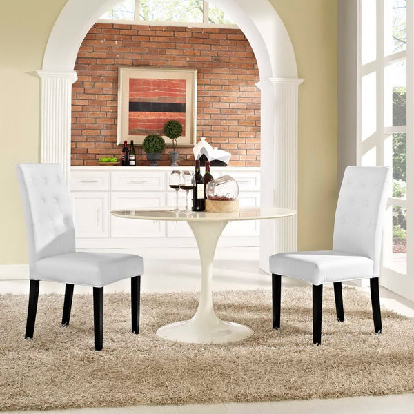 Modway Furniture Confer Vintage-Inspired Button-Tufted Faux Leather Dining Side Chair Set of 2 - Elegant Comfort EEI-3323-WHI