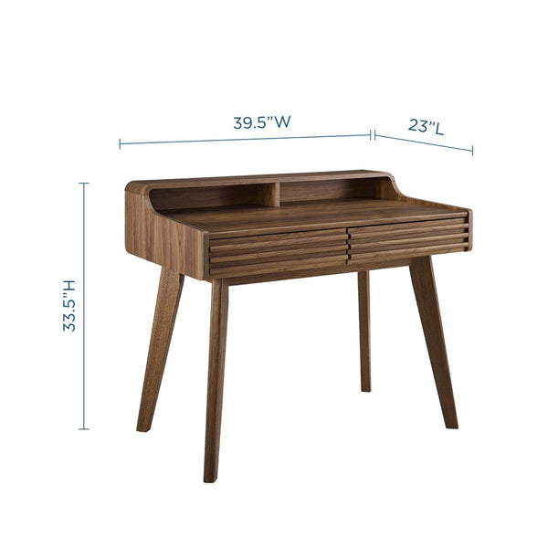 Modway Furniture Render Writing Desk by Modway - Stylish Mid-Century Design with Functional Storage for Small Spaces Walnut EEI-3342-WAL