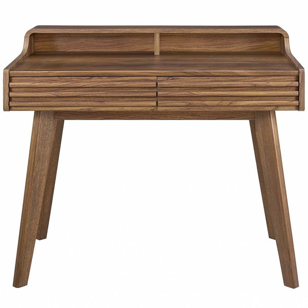 Modway Furniture Render Writing Desk by Modway - Stylish Mid-Century Design with Functional Storage for Small Spaces Walnut EEI-3342-WAL