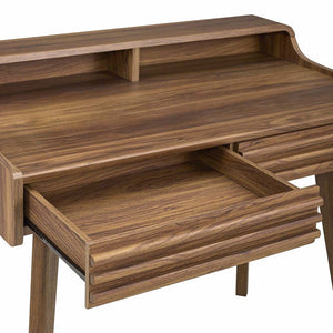 Modway Furniture Render Writing Desk by Modway - Stylish Mid-Century Design with Functional Storage for Small Spaces Walnut EEI-3342-WAL