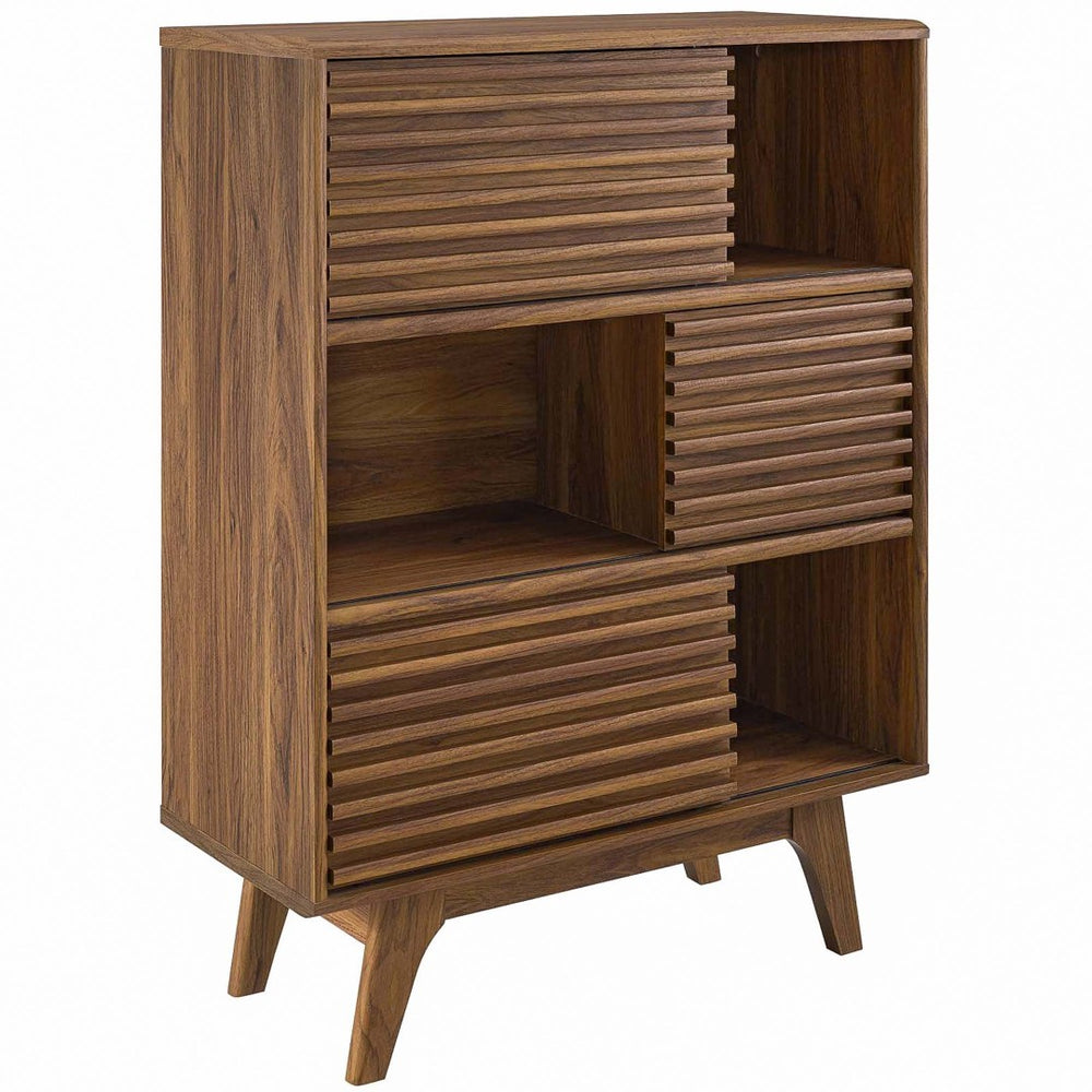Modway Furniture Render Three-Tier Display Storage Cabinet Stand - Mid-Century Walnut Design for Stylish Organization EEI-3343-WAL