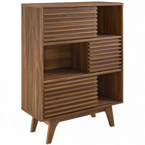Modway Furniture Render Three-Tier Display Storage Cabinet Stand - Mid-Century Walnut Design for Stylish Organization EEI-3343-WAL