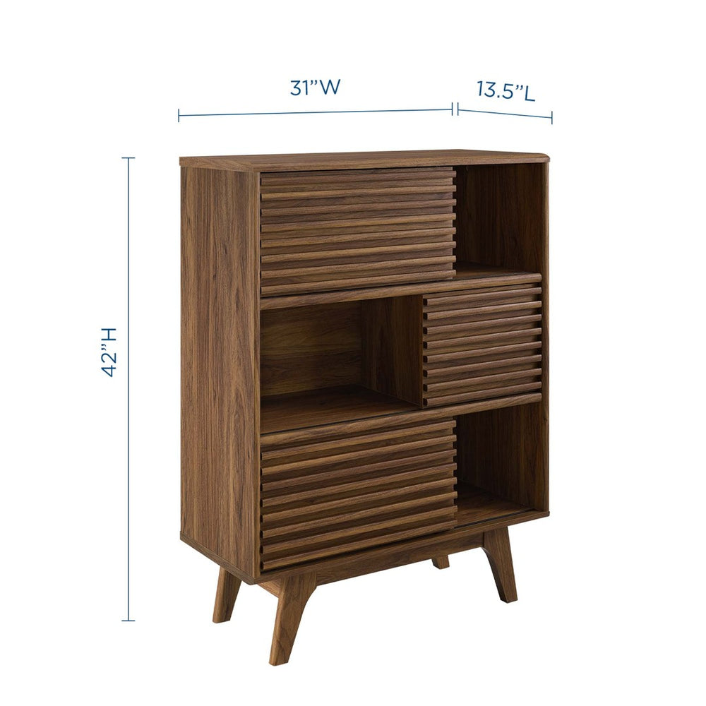 Modway Furniture Render Three-Tier Display Storage Cabinet Stand - Mid-Century Walnut Design for Stylish Organization EEI-3343-WAL