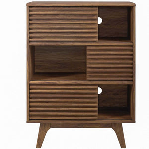 Modway Furniture Render Three-Tier Display Storage Cabinet Stand - Mid-Century Walnut Design for Stylish Organization EEI-3343-WAL
