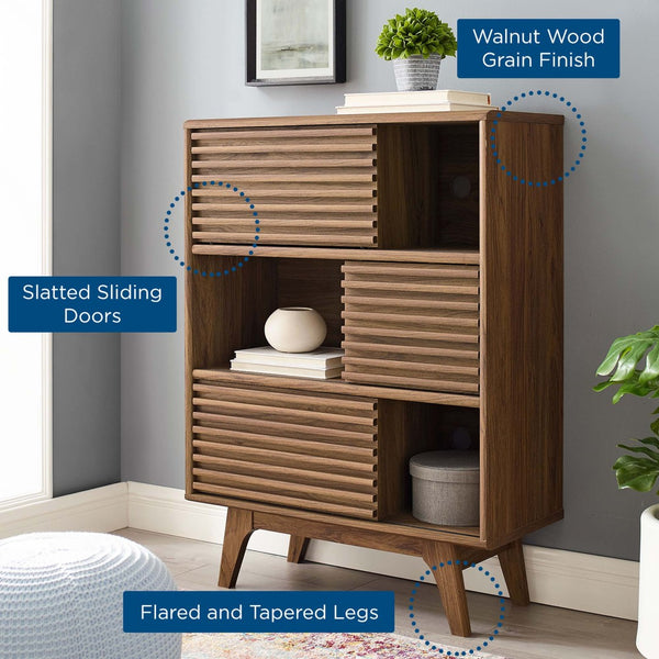Modway Furniture Render Three-Tier Display Storage Cabinet Stand - Mid-Century Walnut Design for Stylish Organization EEI-3343-WAL