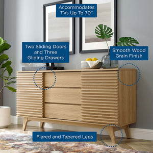 Modway Furniture Render 63" Mid-Century Modern Sideboard Buffet Table or TV Stand with Versatile Storage Solutions Oak EEI-3344-OAK