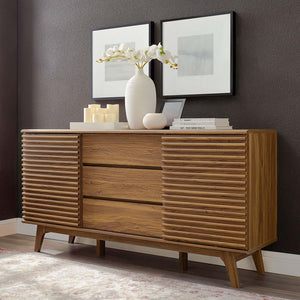 Modway Furniture Render 63" Mid-Century Modern Sideboard Buffet Table or TV Stand with Versatile Storage Solutions Walnut EEI-3344-WAL