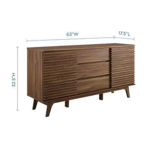 Modway Furniture Render 63" Mid-Century Modern Sideboard Buffet Table or TV Stand with Versatile Storage Solutions Walnut EEI-3344-WAL