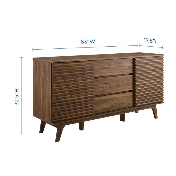 Modway Furniture Render 63" Mid-Century Modern Sideboard Buffet Table or TV Stand with Versatile Storage Solutions Walnut EEI-3344-WAL
